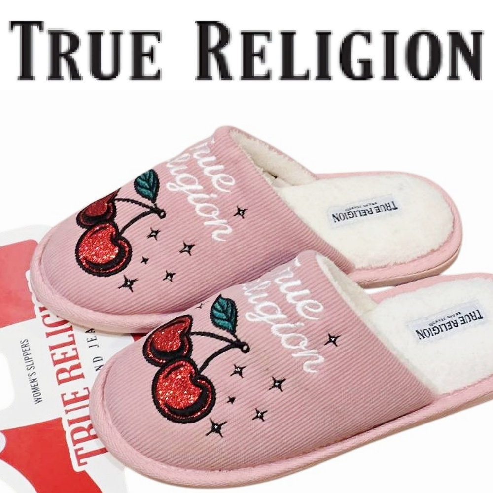 True Religion Script Logo Glitter Cherry Indoor/Outdoor Slippers